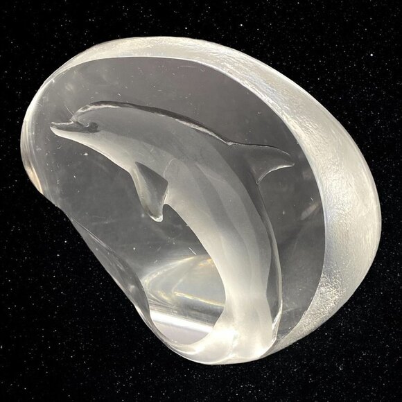 Mats Jonasson Dolphin Paperweight Full Lead Signed Sweden 4”T 4.5”W - Picture 6 of 9
